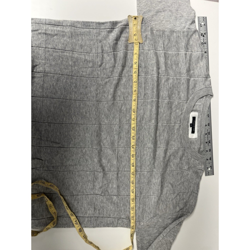 Lafayette 148 Gray Half Sleeve Sweater Medium Grid Pattern Cotton Wool Blend - Picture 9 of 11